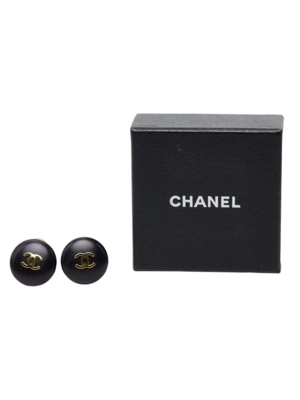 Chanel CC Logo Vintage Earrings 95P Black Gold Plated